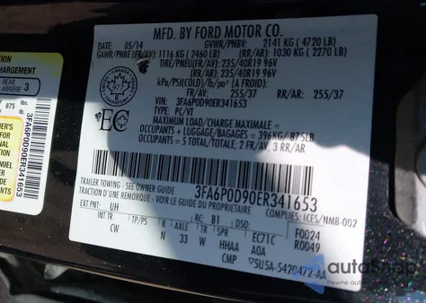 2014 Ford Fusion Titanium z USA, uszkodzony, nr VIN 3FA6P0D90ER341653